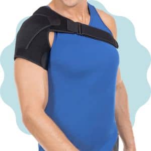 Braceability's Shoulder Support Brace on an injured weightlifter's shoulder, top shoulder brace for lifting heavy weights